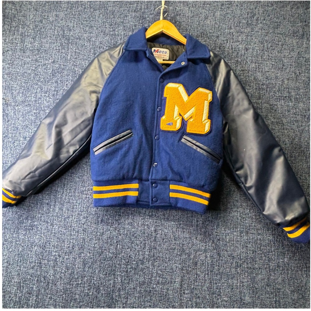 Varsity Jacket Mens/Womens Small Blue Wool Synthetic Sleeve Letterman Michigan M